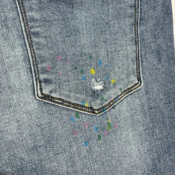 Judy Blue Womens Shorts Lg Distressed Denim Rainbow Paint Splatter Frayed Hem - Picture 10 of 10